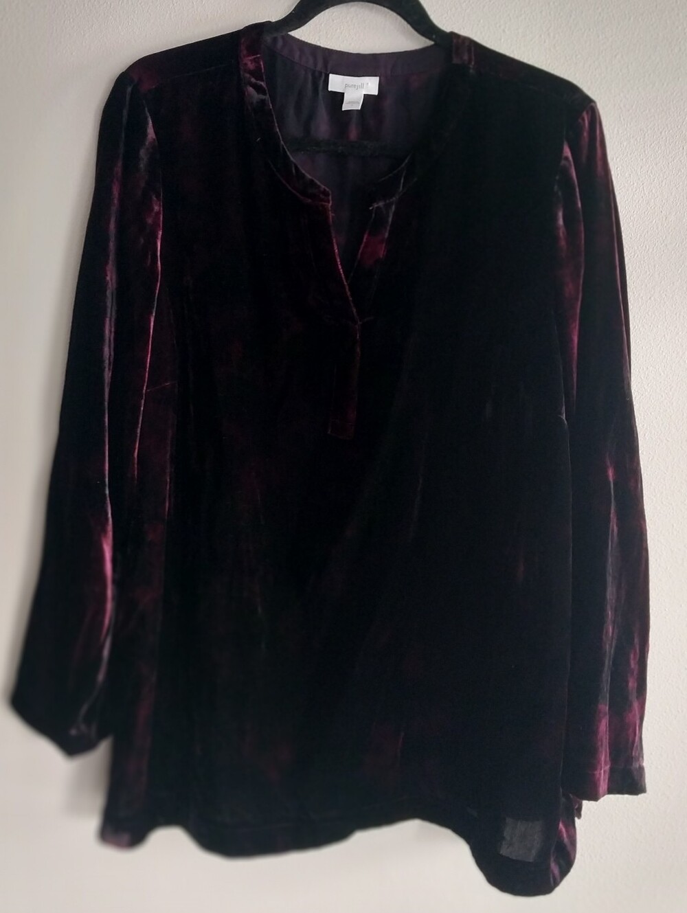 J. Jill Magenta & Purple Ombre Velvet Notch Collar Long Sleeve Tunic Top